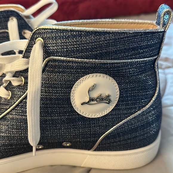 Lightly used men’s Christian Louboutins high tops size 46 navy & silver. - Picture 8 of 10